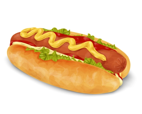 Realistic hot dog fast food isolated on white background vector illustration