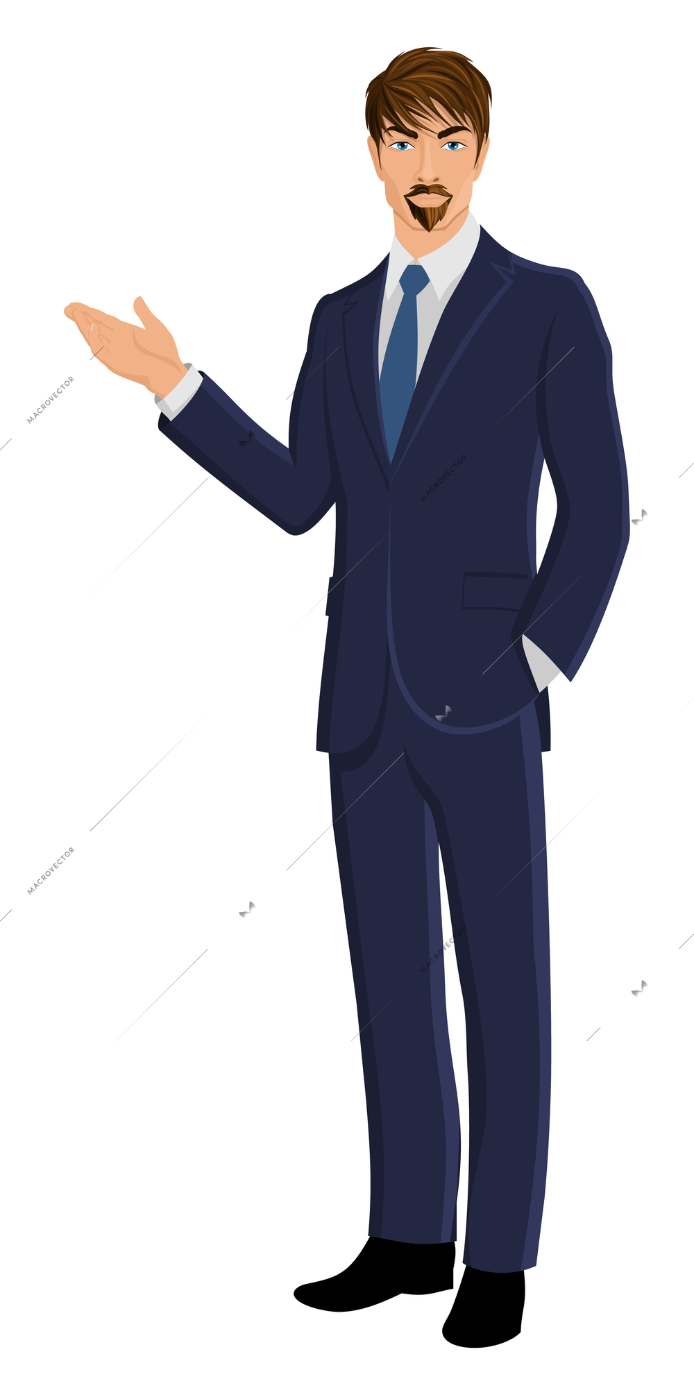 Full length body business man isolated on white background showing hand vector illustration