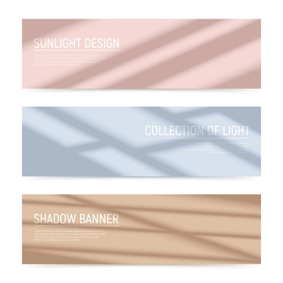 Three realistic horizontal banners with shadows on colorful surface isolated vector illustration