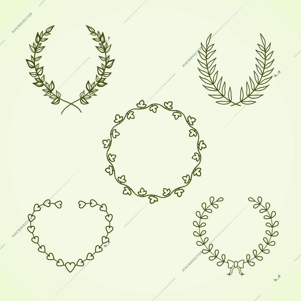 Retro calligraphic decorative wreath set vector illustration isolated