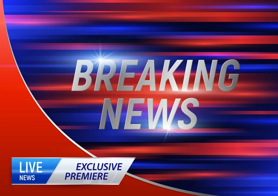 Breaking news composition with blurry background and on-screen graphics with editable text logo and captions vector illustration