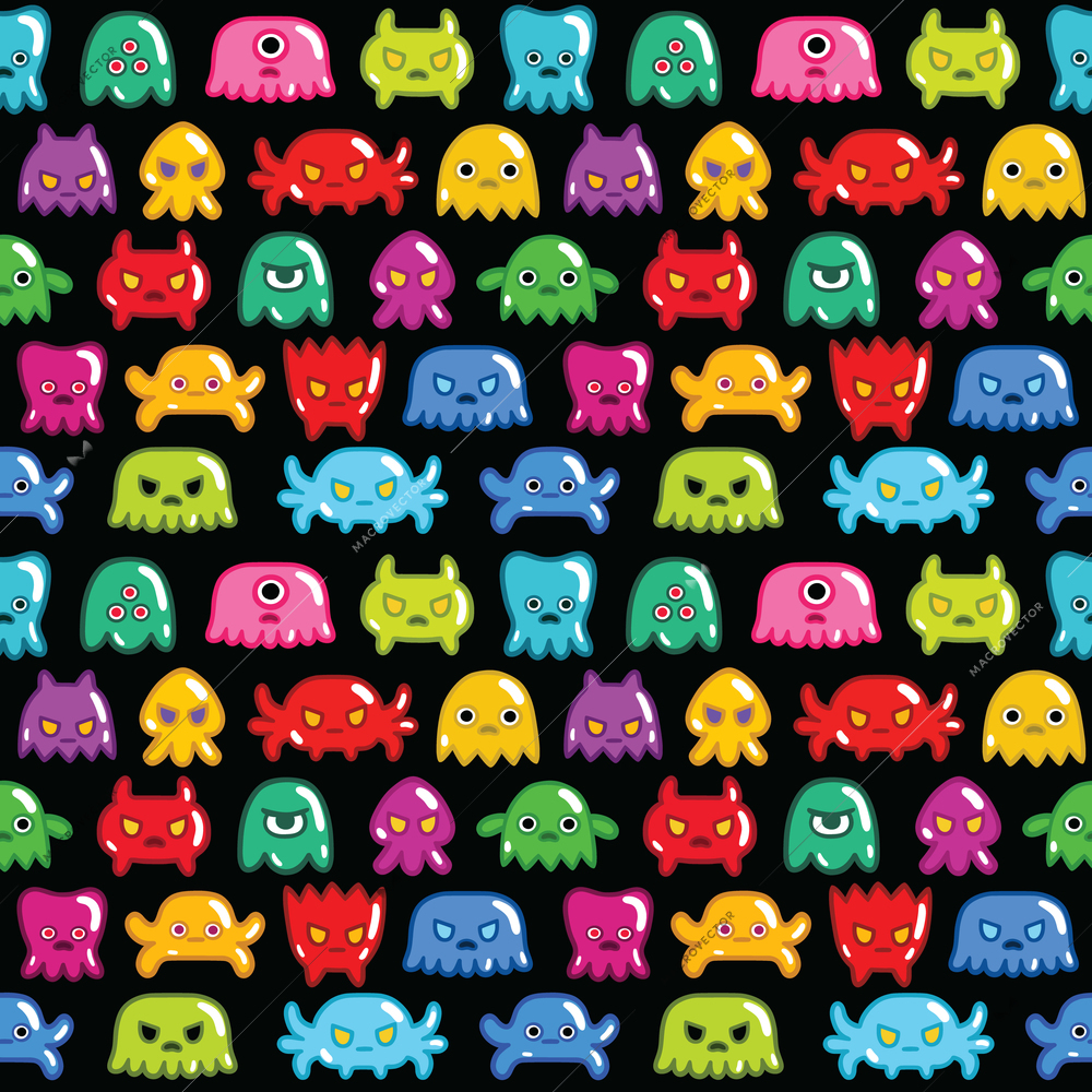 Seamless retro monsters pattern background vector illustration