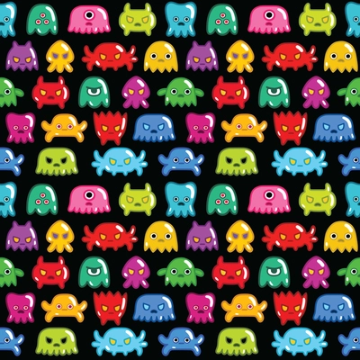 Seamless retro monsters pattern background vector illustration