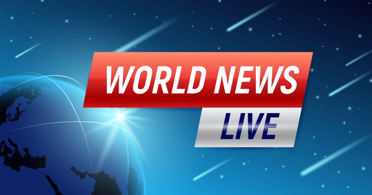 Breaking world news background composition of box captions with text and earth globe with falling stars vector illustration