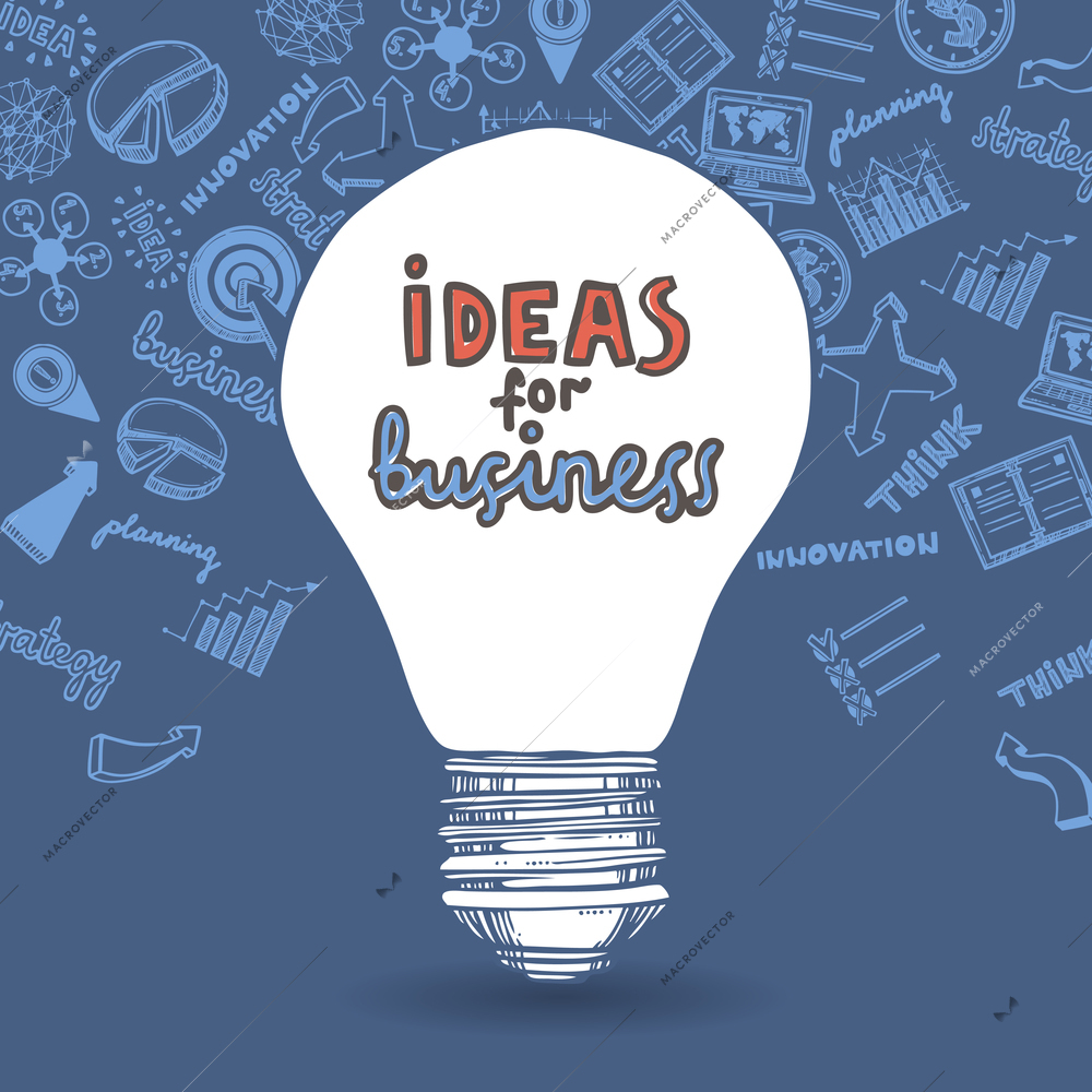Lightbulb ideas for business with strategy sketch drawing on background vector illustration.