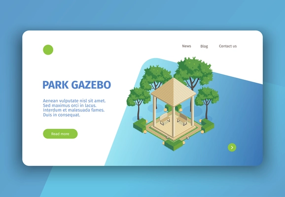 Isometric city park concept banner web site page with clickable links buttons editable text and images vector illustration