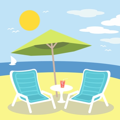 Lounge chairs on the ocean or sea beach vector illustration