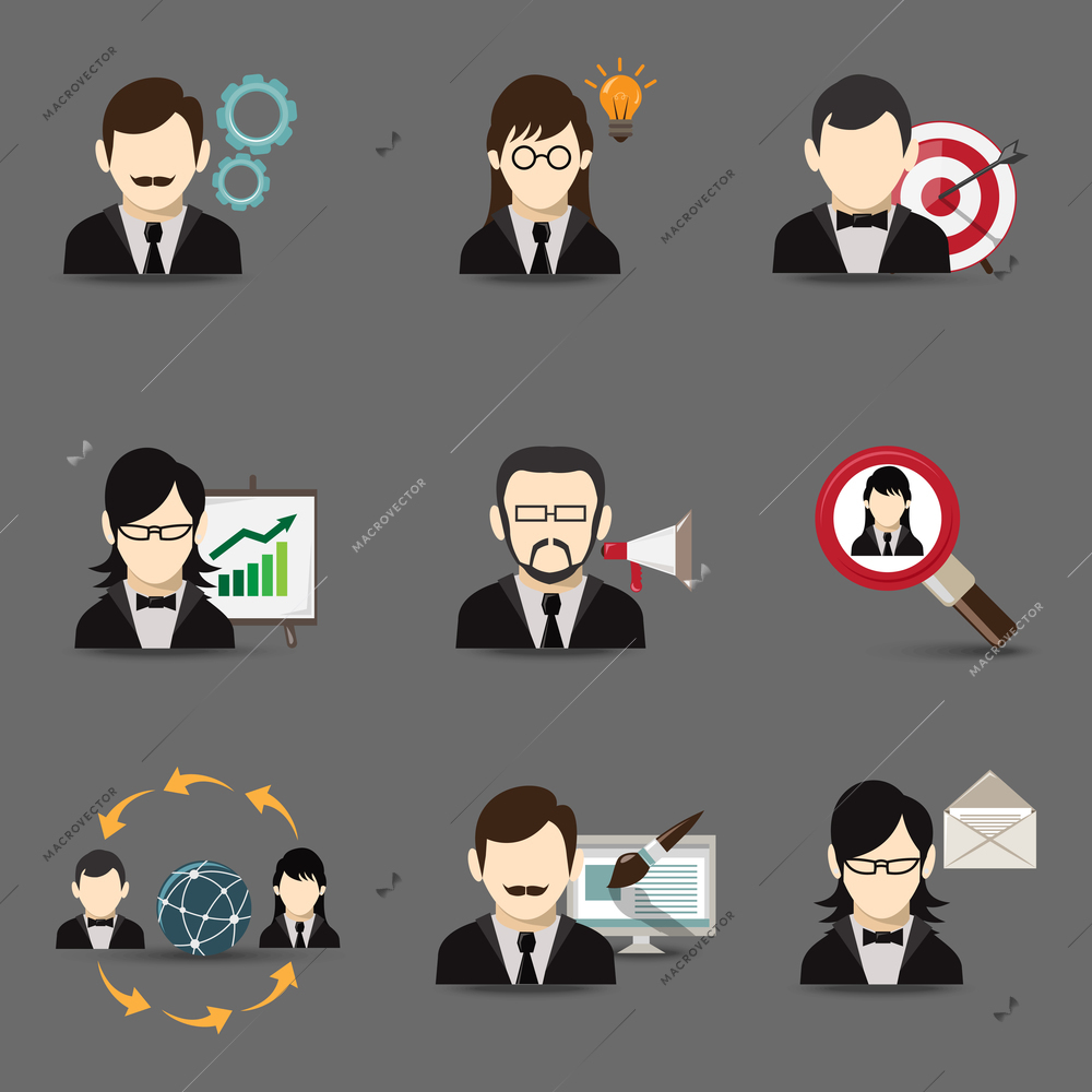 Business people global teamwork successful communication avatar icons set isolated vector illustration