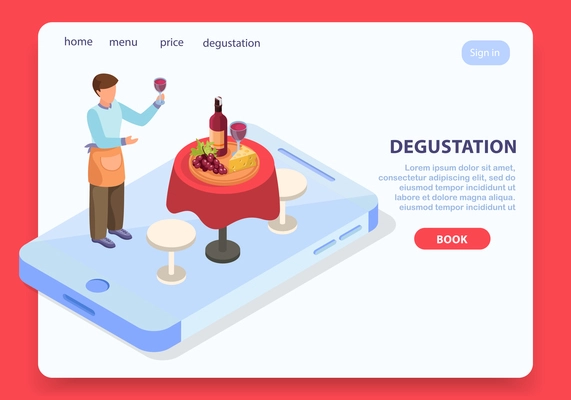 Wine production page design with degustation symbols isometric  vector illustration