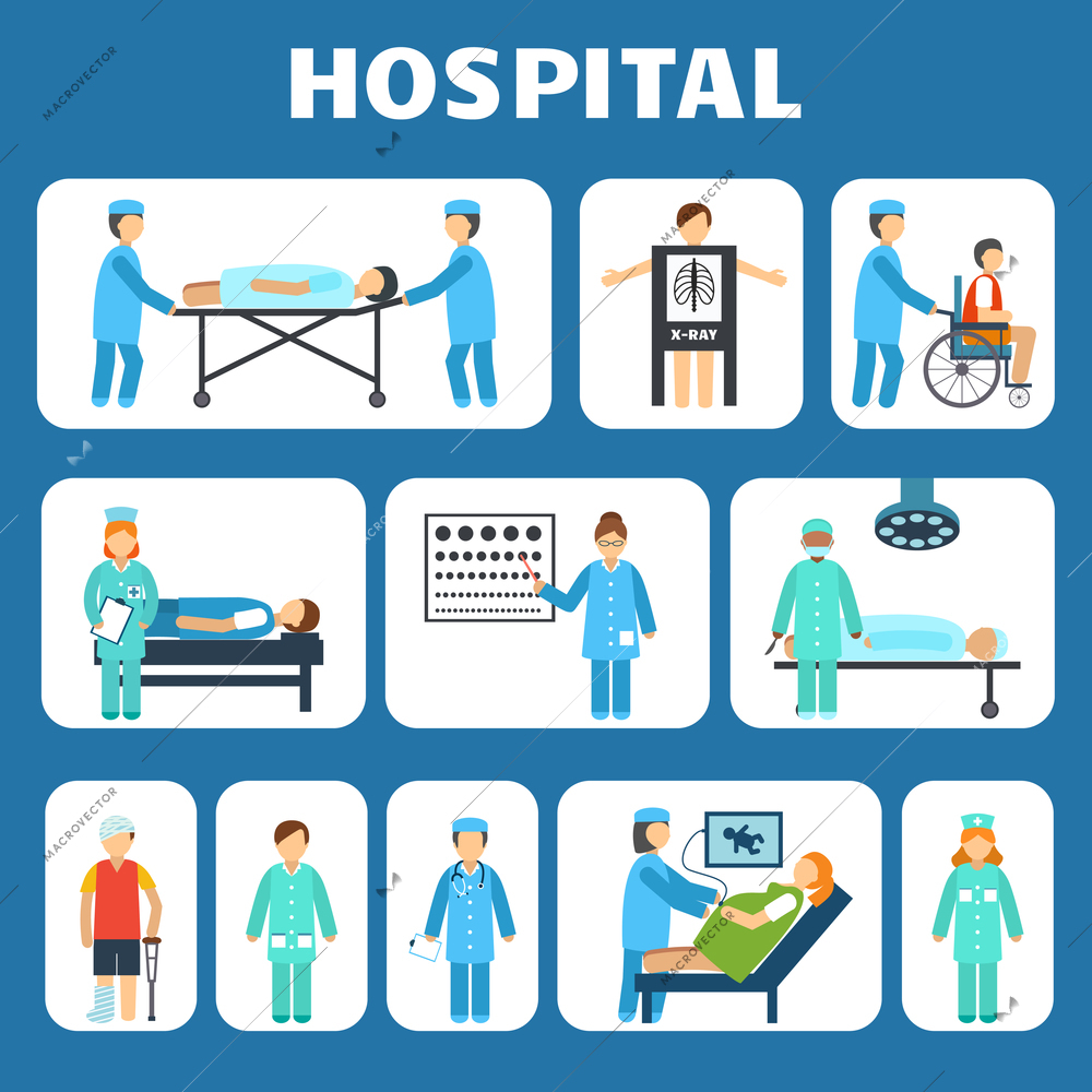 Medical hospital ambulance flat pictograms set isolated vector illustration