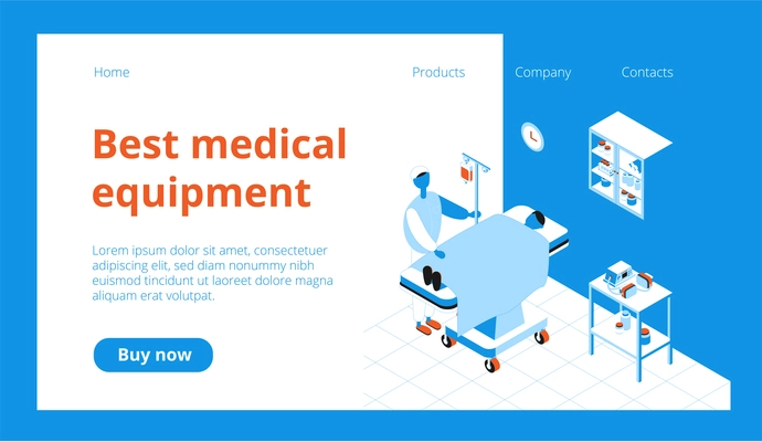 Isometric medicine web page with patient and medical equipment in operating room 3d vector illustration