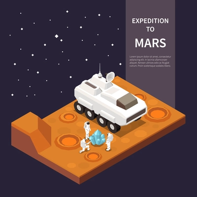 Isometric composition with space ship and astronauts exploring mars 3d vector illustration