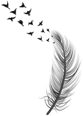 Realistic feather bird illustration abstract concept with big feather and flock of birds on top vector illustration