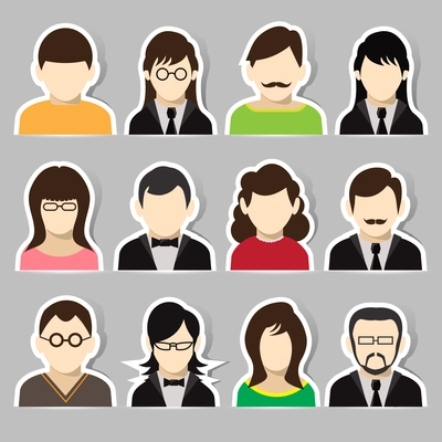 Social networks business private users avatar sticker set isolated vector illustration