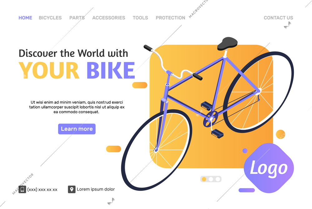 Online shop web page with bike and place for logo 3d isometric vector illustration