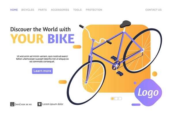 Online shop web page with bike and place for logo 3d isometric vector illustration
