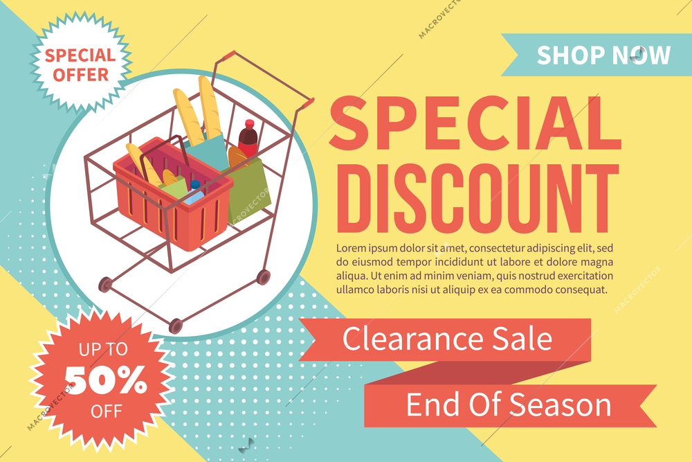 Special discount for clearance sale in supermarket in end of season isometric vector illustration