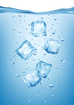 Realistic ice cubes in frozen water composition with underwater view of small fractions of ice vector illustration