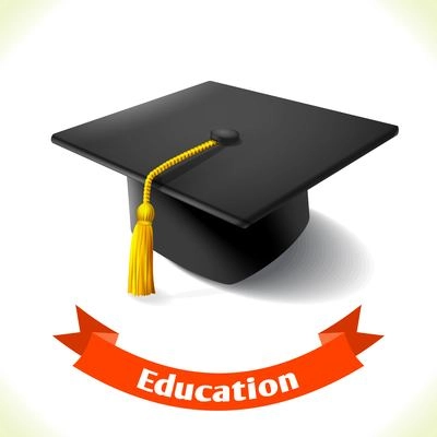 Realistic school education graduation hat icon with ribbon banner isolated on white background vector illustration