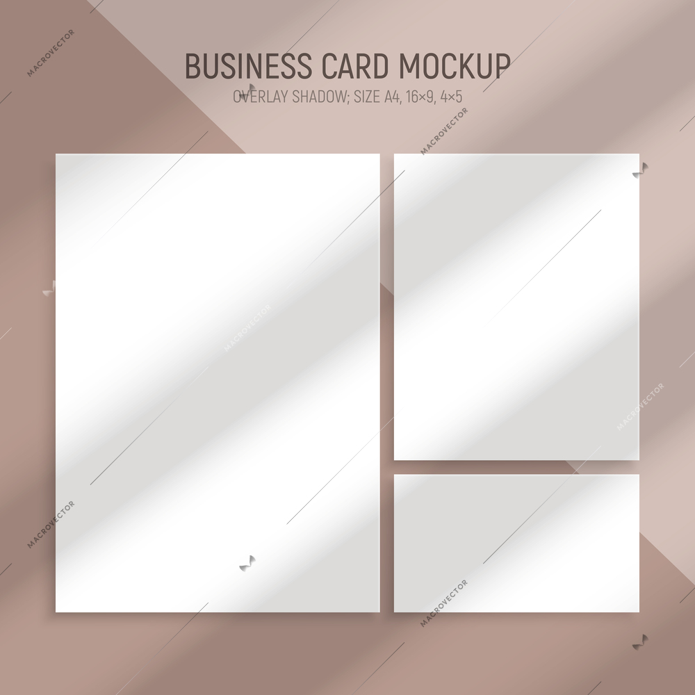 Realistic window light and shadow set of business cards with blank rectangular mockups and shade stripes vector illustration