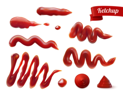 Red bright sauce spots realistic set isolated vector illustration