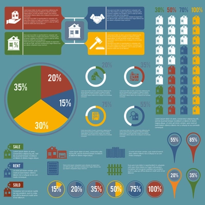 Real estate infographic set of property apartment icons with charts vector illustration