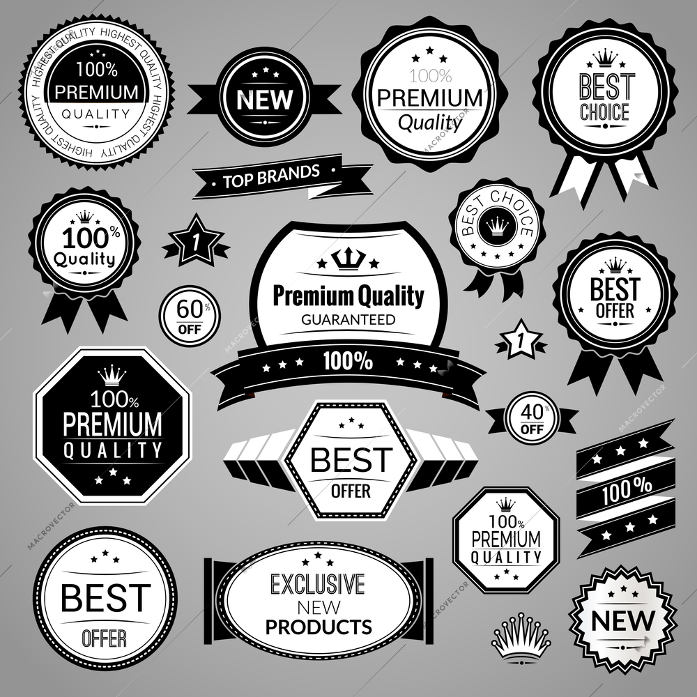 Black sale premium quality best choice labels set isolated vector illustration