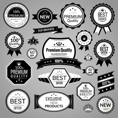 Black sale premium quality best choice labels set isolated vector illustration