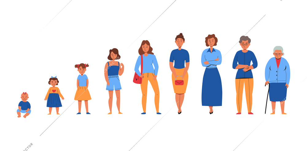 Women from different generations flat set with baby sister mother grandmother isolated on white background vector illustration