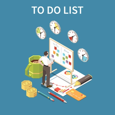 To do list concept with deadline and free time symbols isometric vector illustration