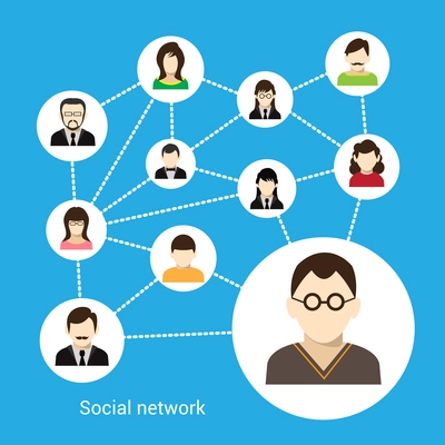 Social network concept with male and female avatars connected vector illustration