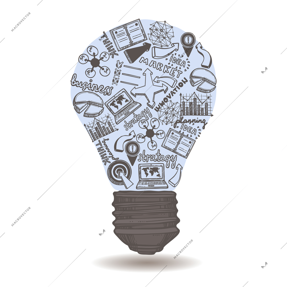 Lightbulb with business sketch inside isolated on white background vector illustration