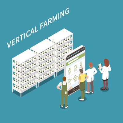 Vertical farming  isometric concept with smart technology symbols vector illustration