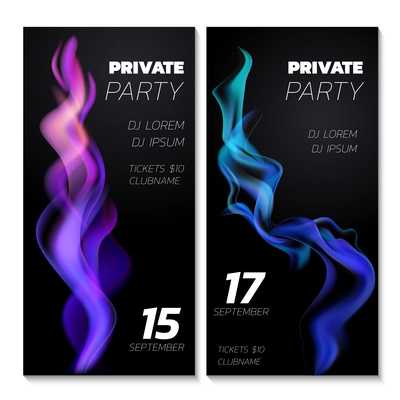 Two vertical realistic smoke banner set with gradient smoke effect and place for text vector illustration