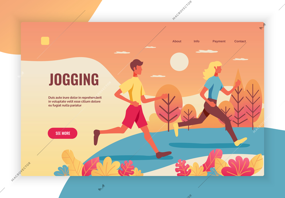 Active lifestyle fitness sport health benefits concept flat web banner with couple jogging in park vector illustration