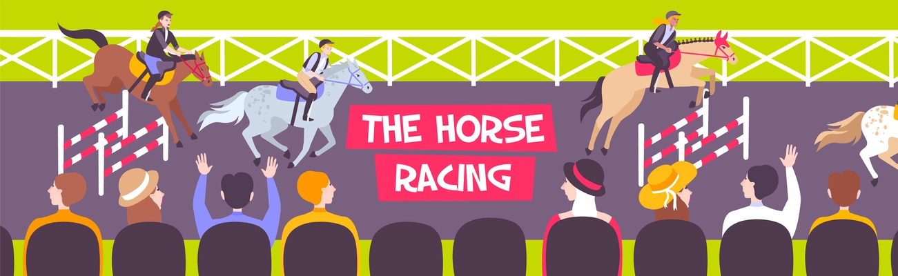 Colored and horizontal horse racing equestrian composition with the horse racing headline vector illustration