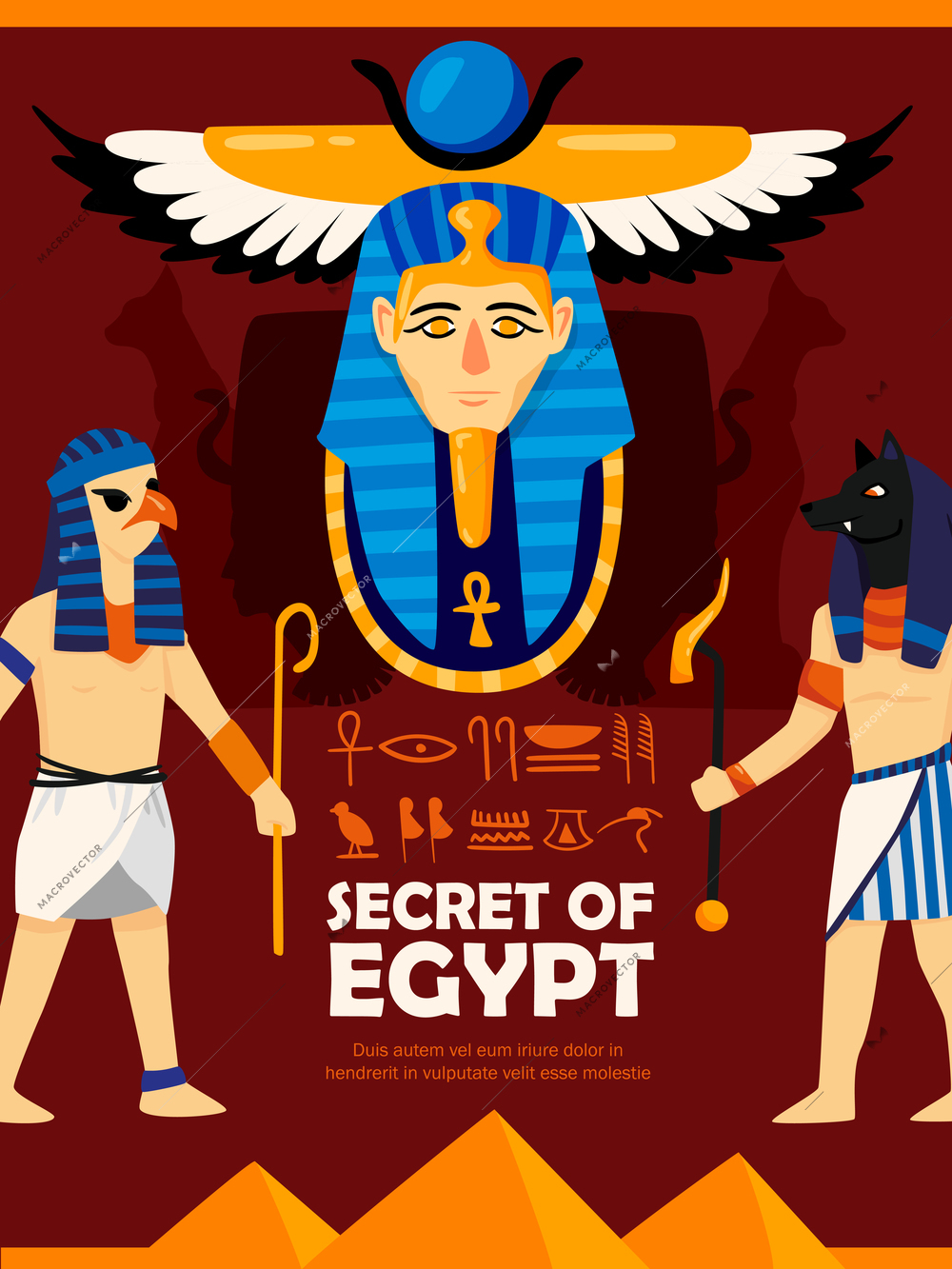 Egypt vertical poster background composition with doodle style characters ancient egyptian script and symbols with text vector illustration