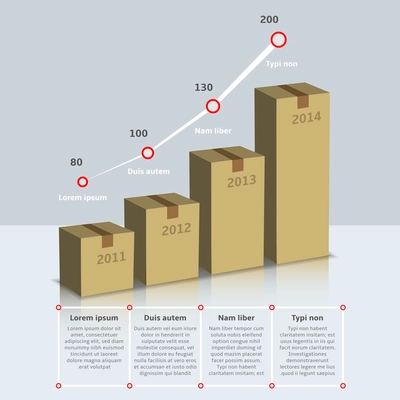 Carton cardboard box growth infographic time line with years and text vector illustration