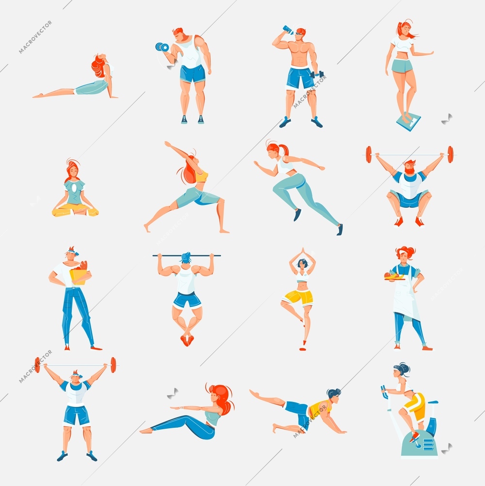 Healthy lifestyle icons set with fitness symbols flat isolated vector illustration