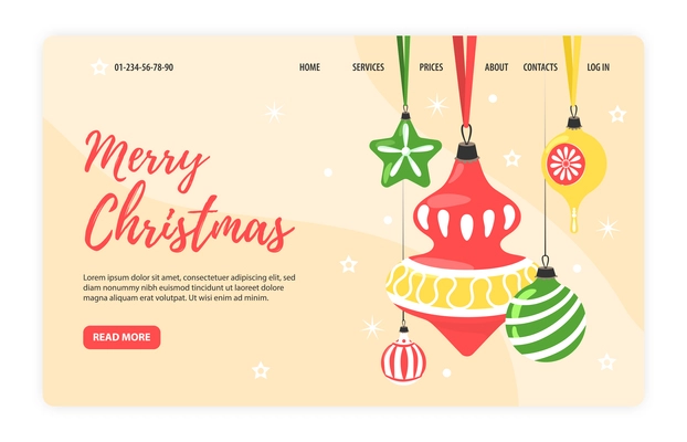 Christmas retro style horizontal web banner toys tree decorations ideas greeting card vintage landing page vector illustration