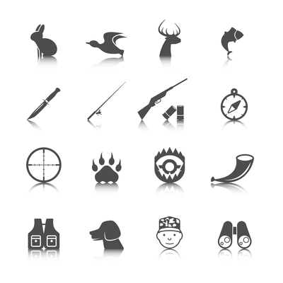 Set of hunting animal wild life leisure icons with reflection effect vector illustration