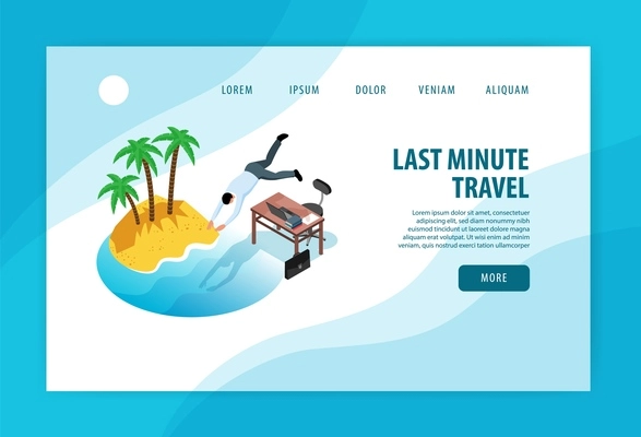 Isometric tourist agency concept banner web site landing page background with clickable links buttons and text vector illustration