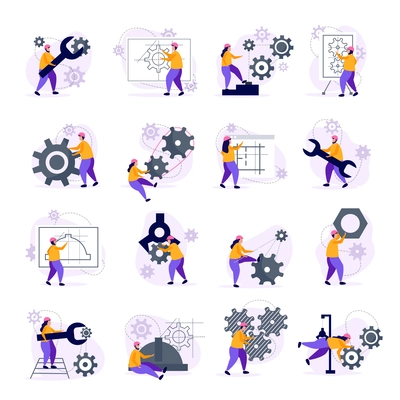 Engineering icons set with technology symbols flat isolated vector illustration