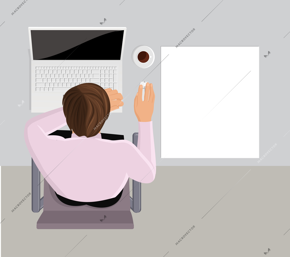 Sleeping on the laptop on workplace in business office top view vector illustration