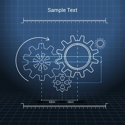 Drawn cogwheel gears mechanisms on squared background poster vector illustration