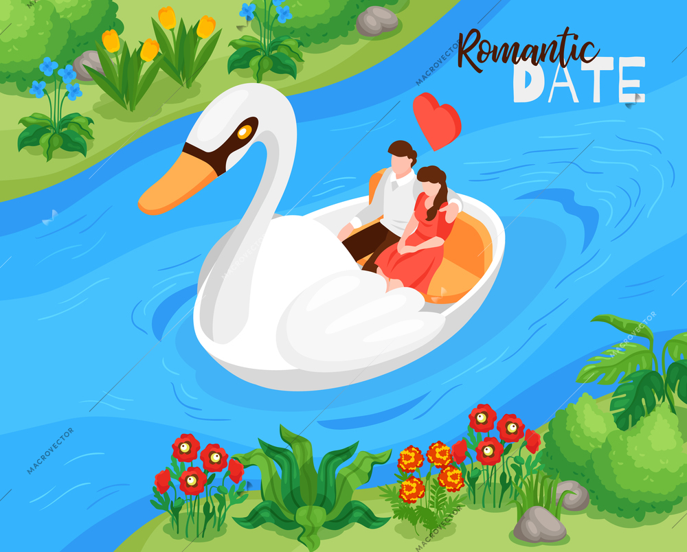 Valentines day outdoor celebration isometric composition with lovers enjoying romantic boat river cruise date vector illustration