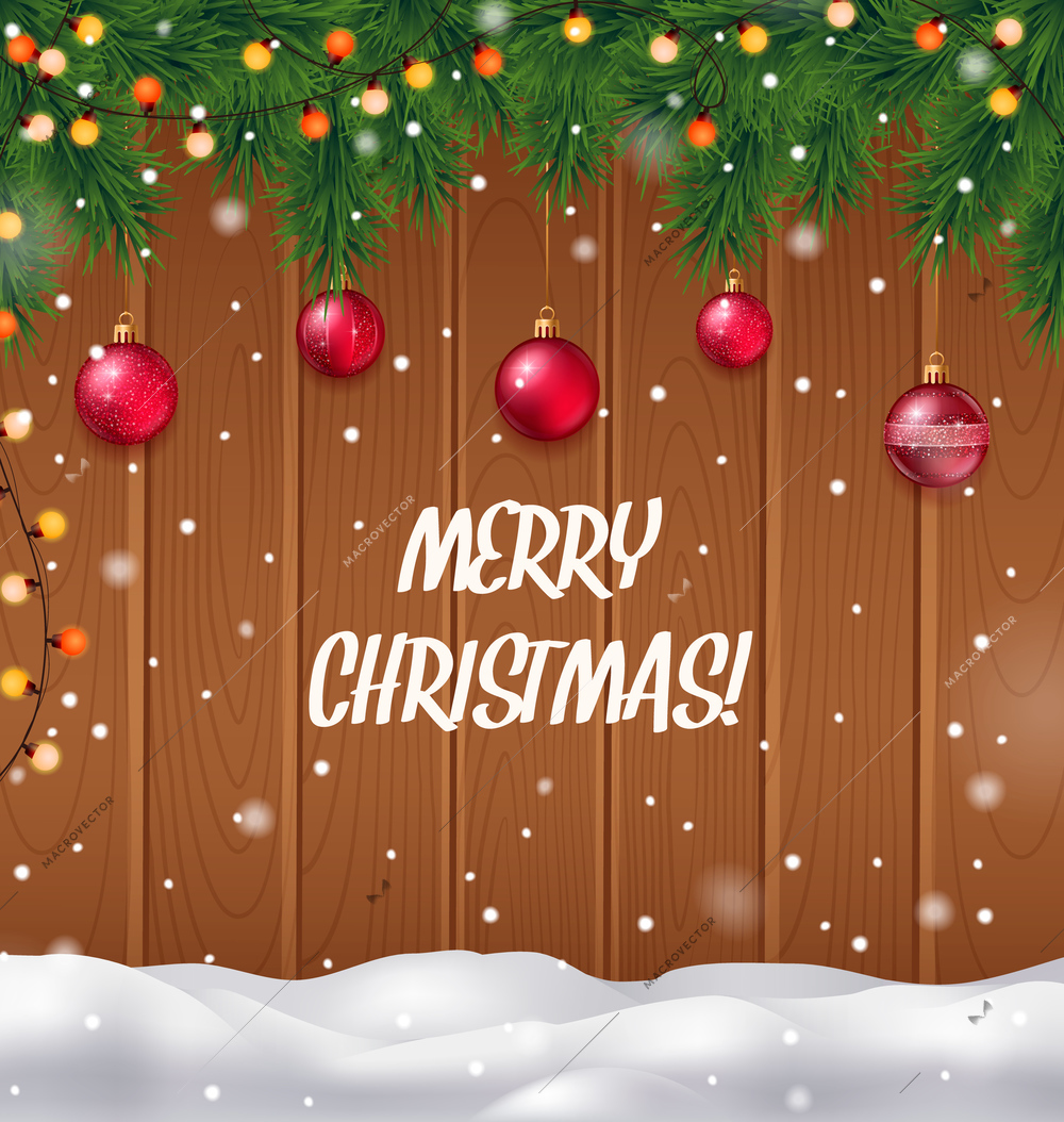 Merry Christmas realistic background with Christmas tree and snowfall vector illustration