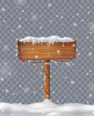 Christmas sign with snow caps and snowdrifts realistic concept on transparent background vector illustration