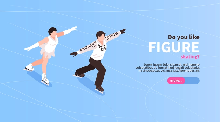 Figure skating winter sport isometric landing page horizontal web banner with  dancing on ice couple vector illustration