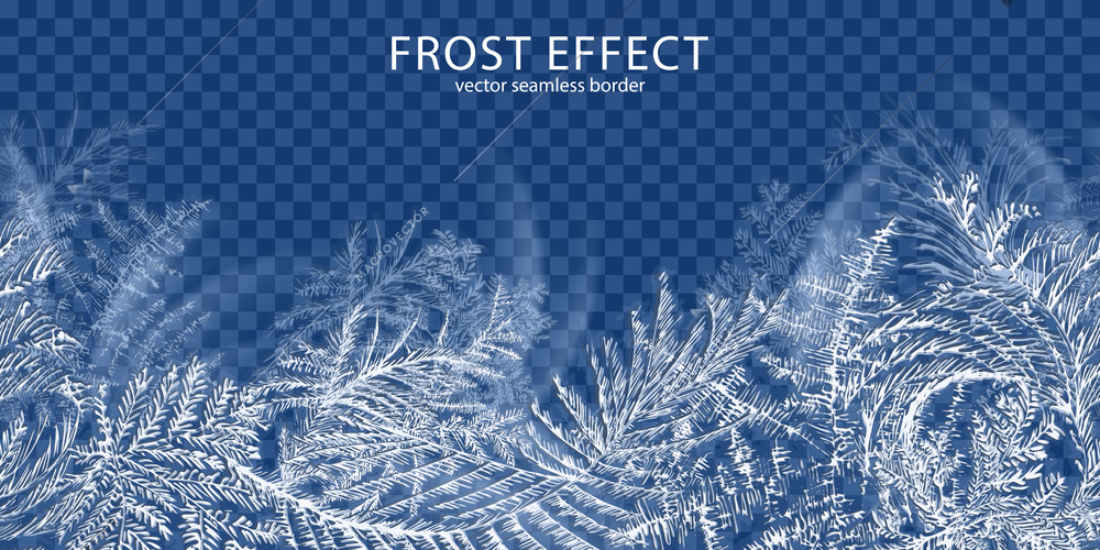 Frost effect transparent background with winter time symbols realistic vector illustration